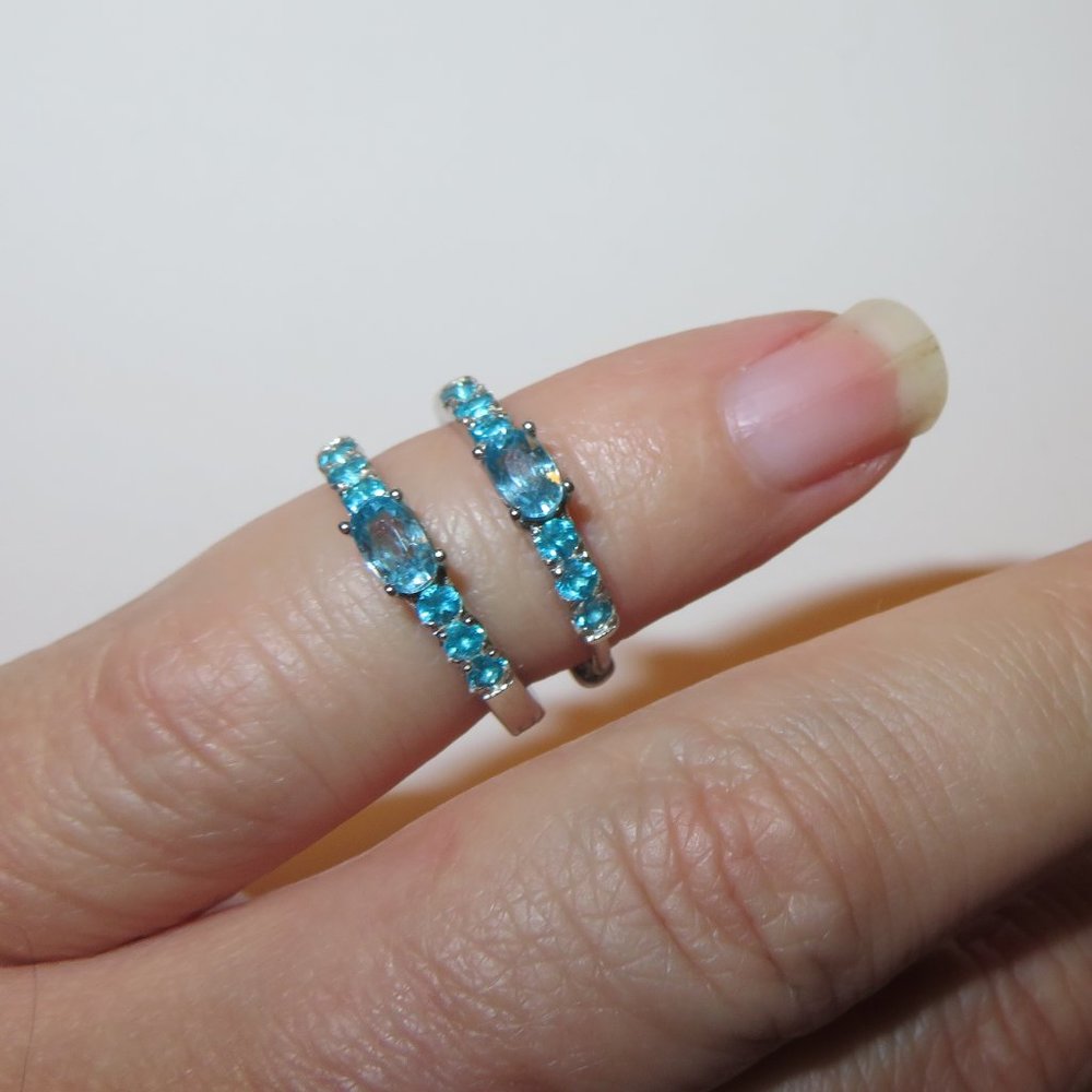 NATURAL Blue Zircon And Apatite 925 Sterling Silver Earrings Hoops - Picture 4 of 13